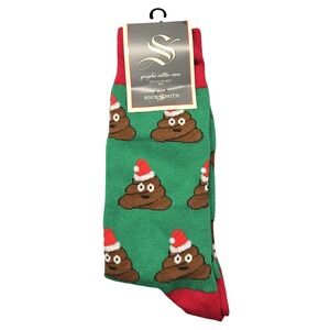 Socksmith Socks Mens 10-13 Green Jolly Poo Emoji Christmas Novelty Graphic Crew
